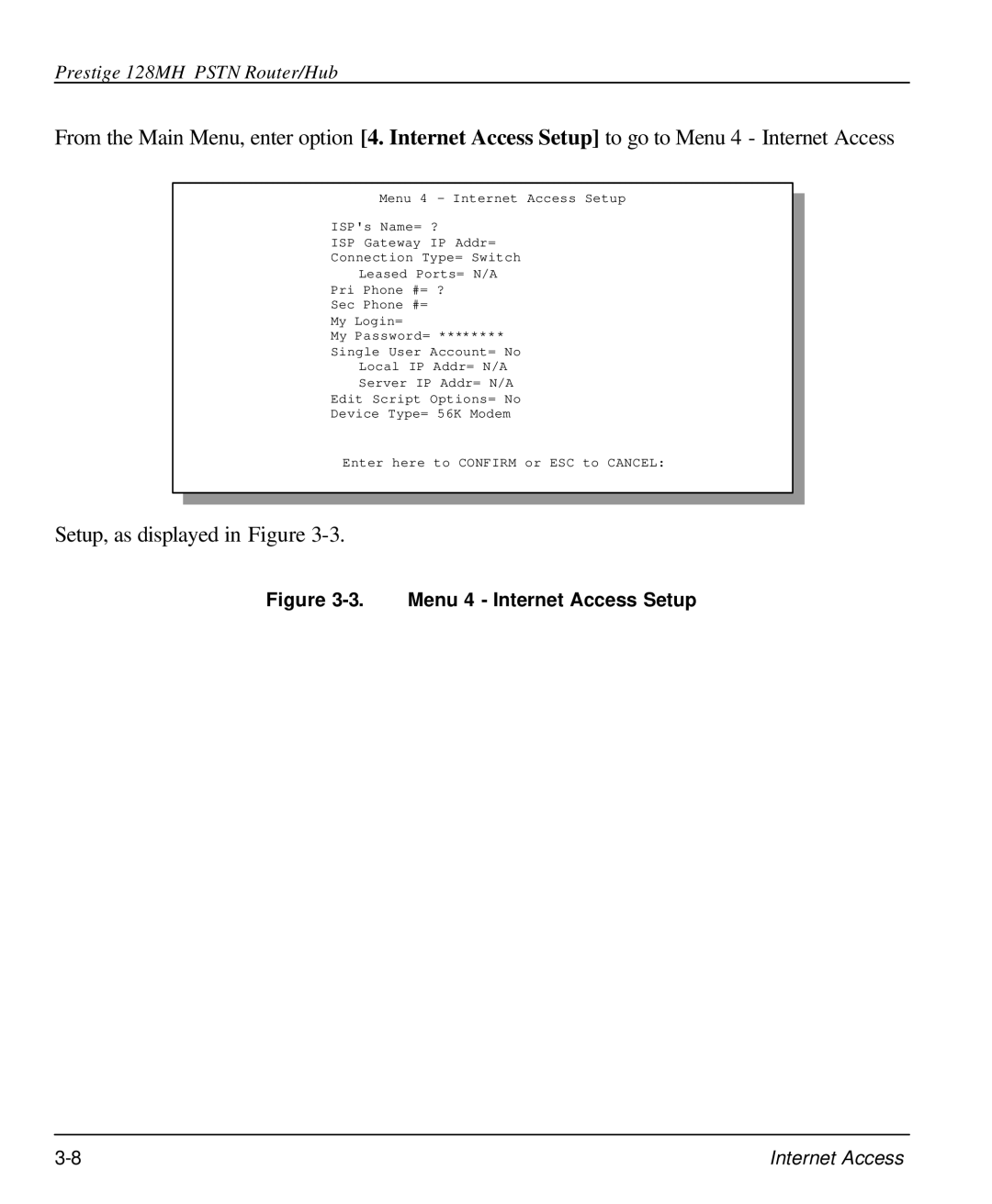 ZyXEL Communications 128MH user manual Setup, as displayed in Figure 