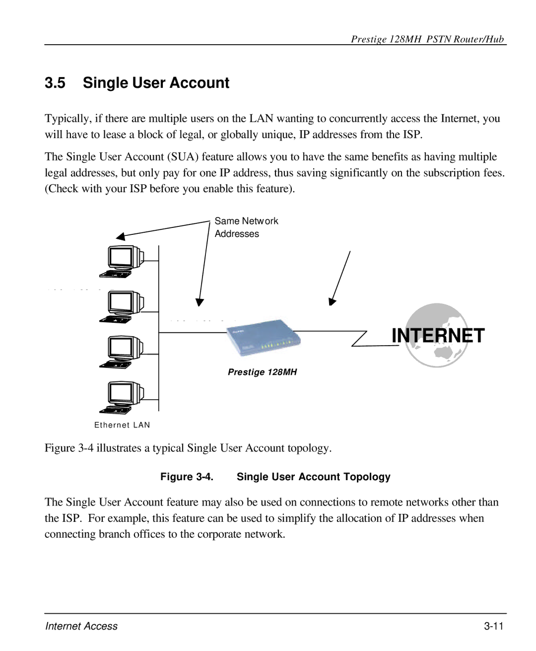 ZyXEL Communications 128MH user manual Single User Account Topology 