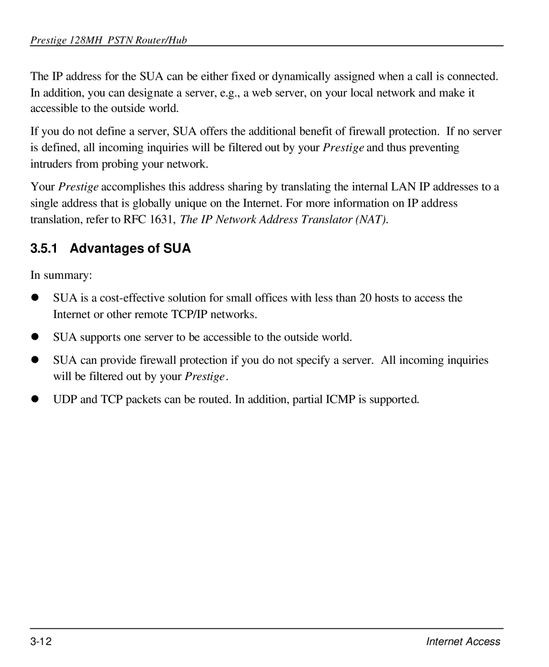 ZyXEL Communications 128MH user manual Advantages of SUA 