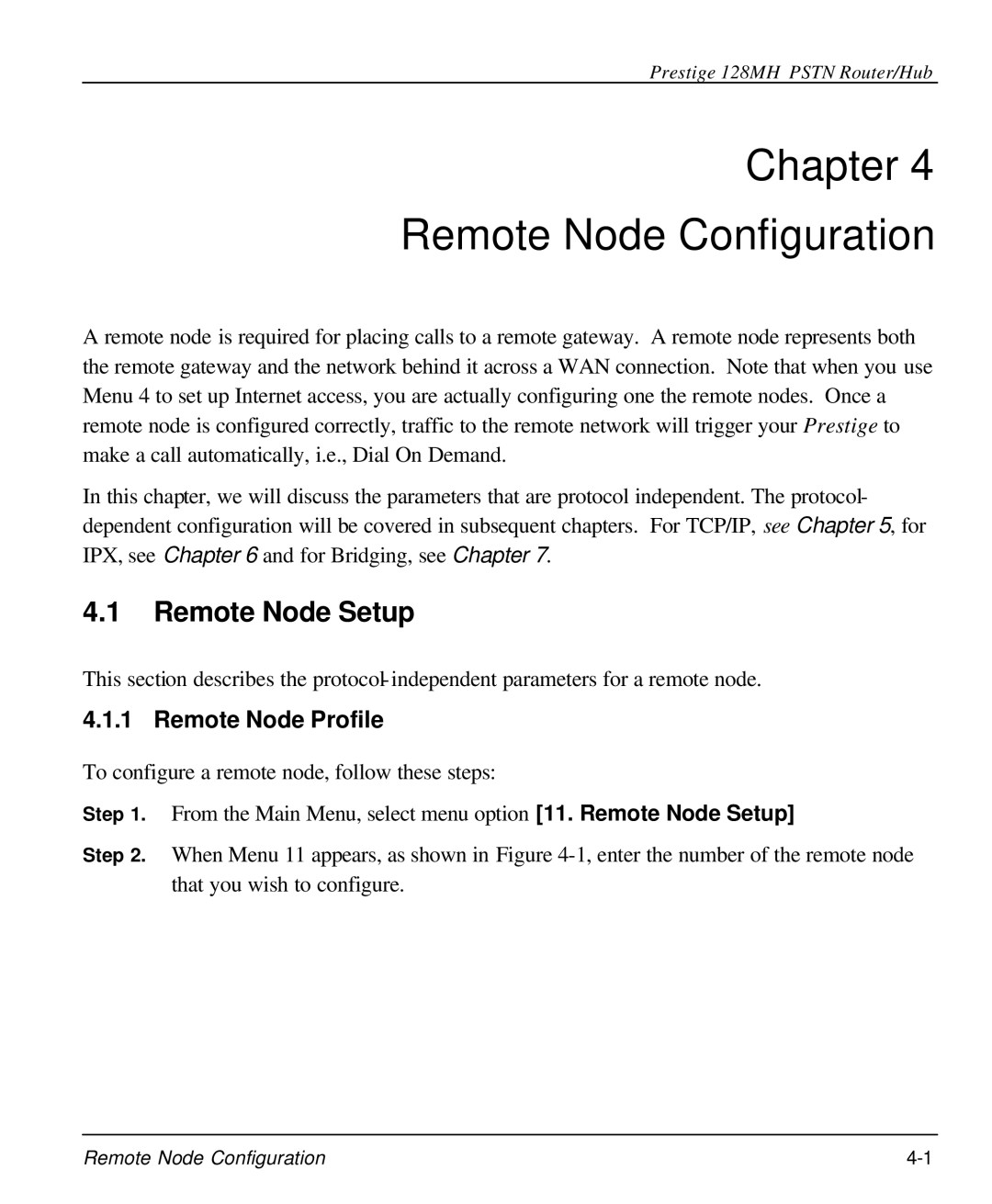 ZyXEL Communications 128MH user manual Chapter Remote Node Configuration, Remote Node Setup, Remote Node Profile 