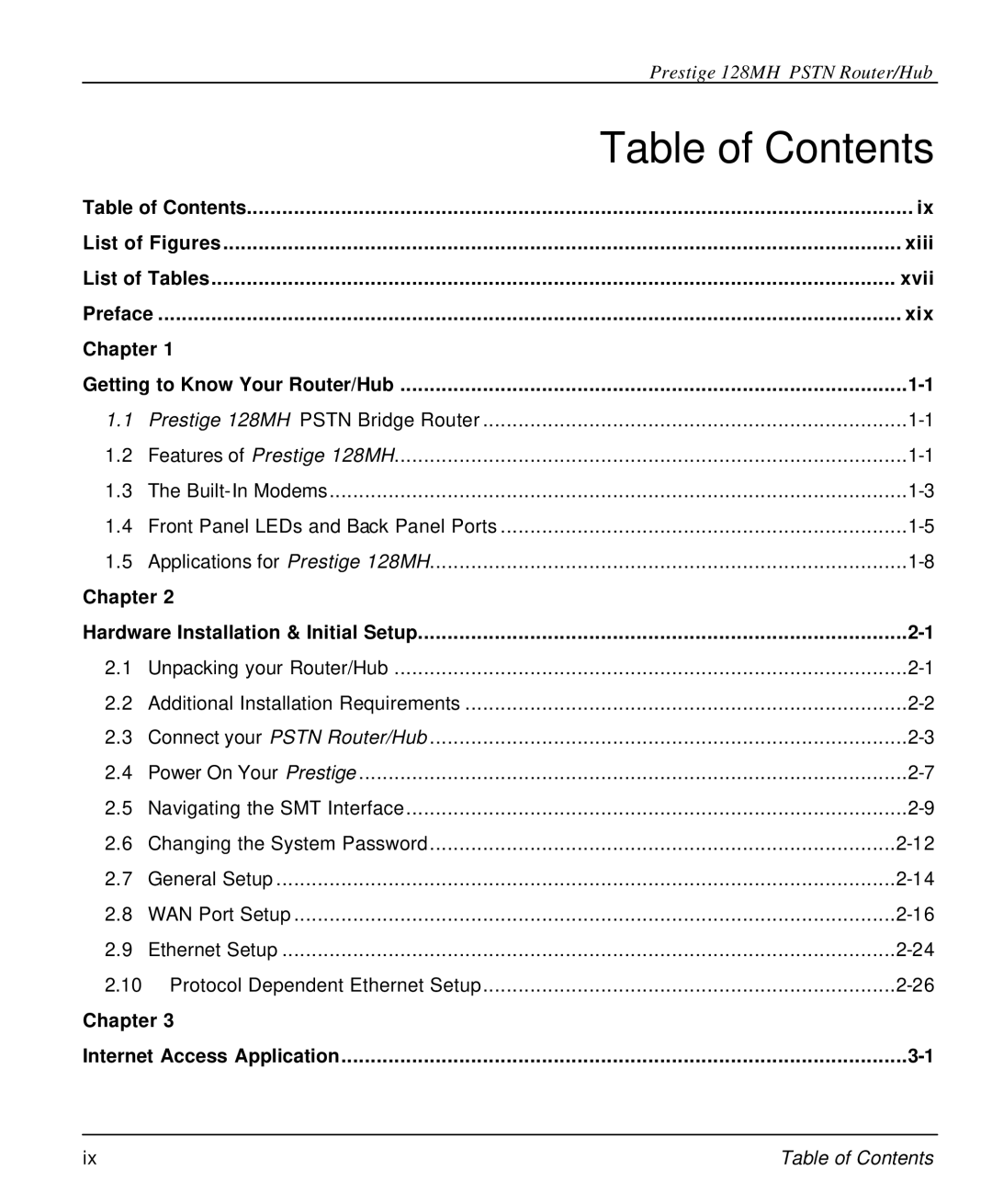 ZyXEL Communications 128MH user manual Table of Contents 