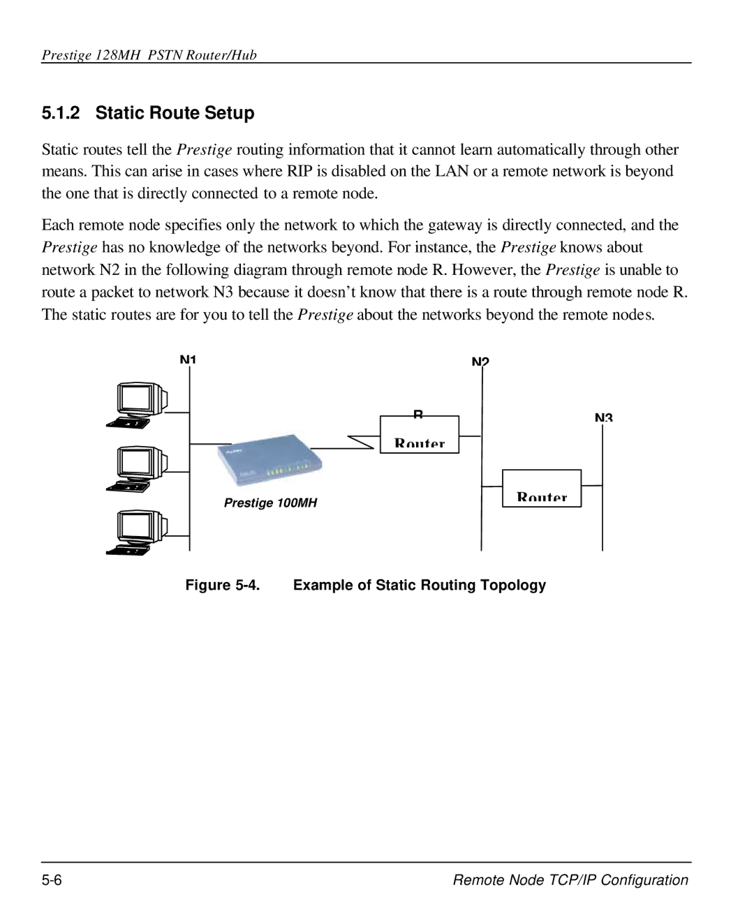 ZyXEL Communications 128MH user manual Static Route Setup, Example of Static Routing Topology 