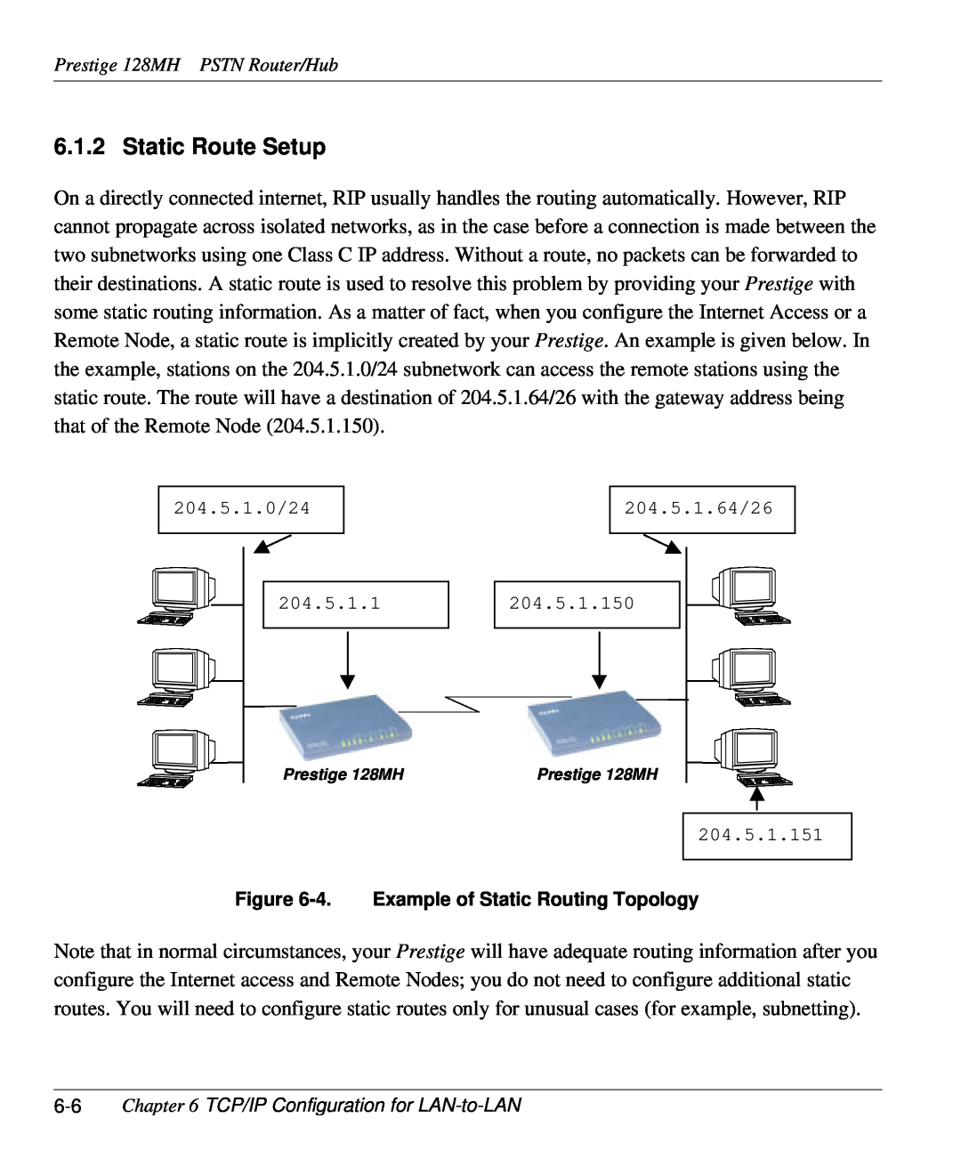ZyXEL Communications 128MH user manual Static Route Setup, 4. Example of Static Routing Topology 