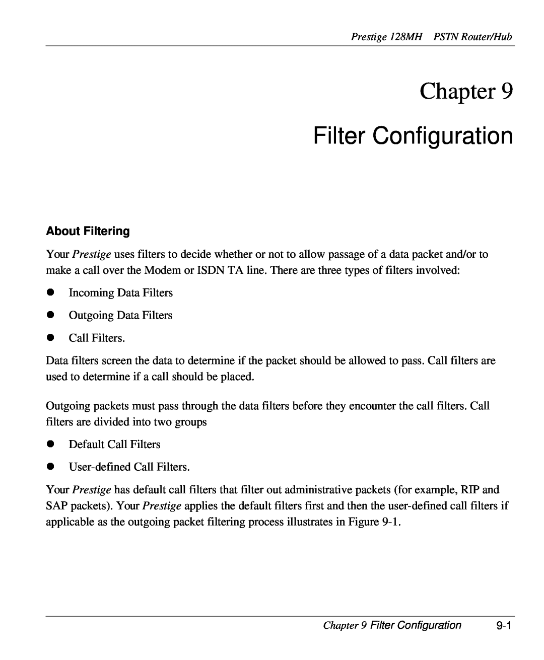 ZyXEL Communications 128MH user manual Filter Configuration, About Filtering, Chapter 