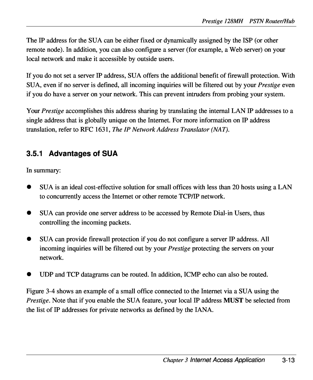 ZyXEL Communications 128MH user manual Advantages of SUA 