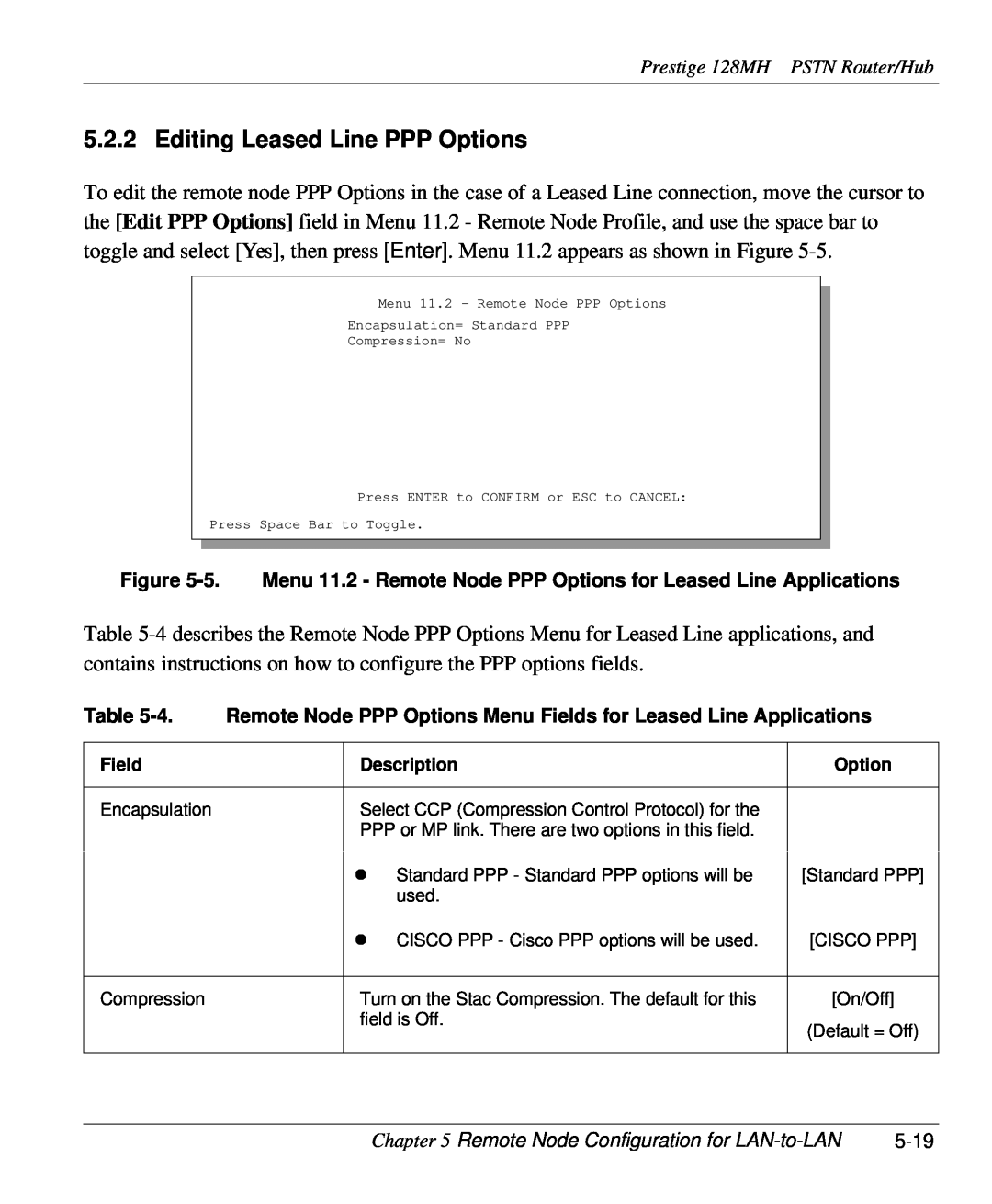 ZyXEL Communications 128MH user manual Editing Leased Line PPP Options 
