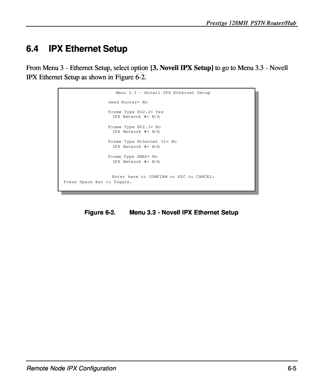 ZyXEL Communications 128MH user manual 2. Menu 3.3 - Novell IPX Ethernet Setup 