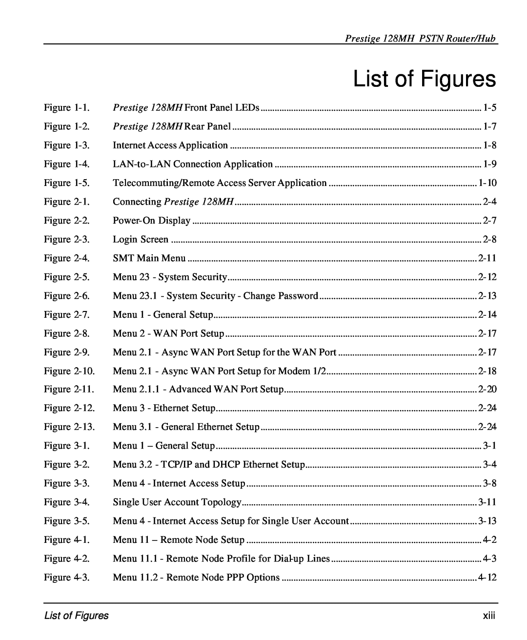 ZyXEL Communications 128MH user manual List of Figures, xiii 