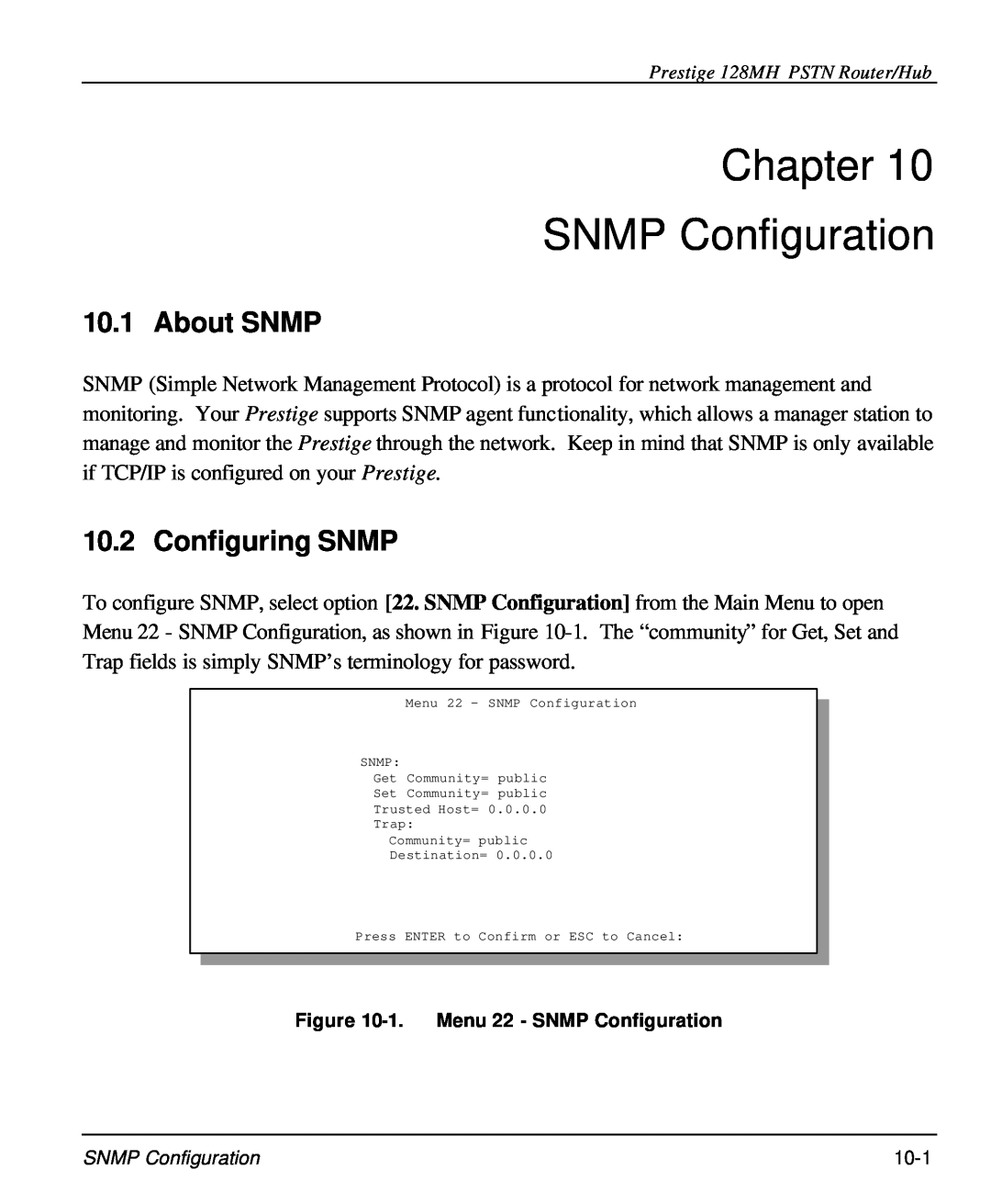 ZyXEL Communications 128MH user manual Chapter SNMP Configuration, About SNMP, Configuring SNMP 