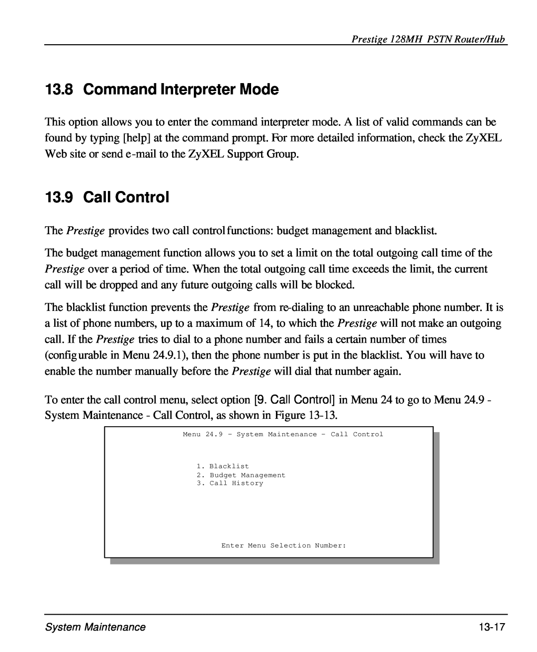ZyXEL Communications 128MH user manual Command Interpreter Mode, Call Control 