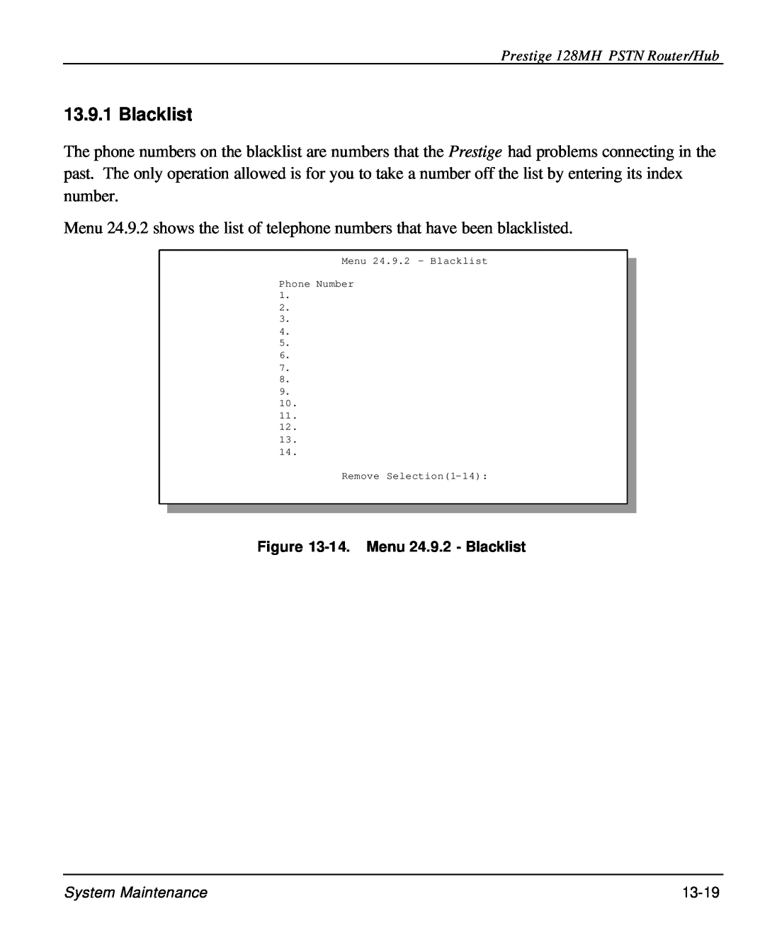 ZyXEL Communications 128MH user manual 14. Menu 24.9.2 - Blacklist 