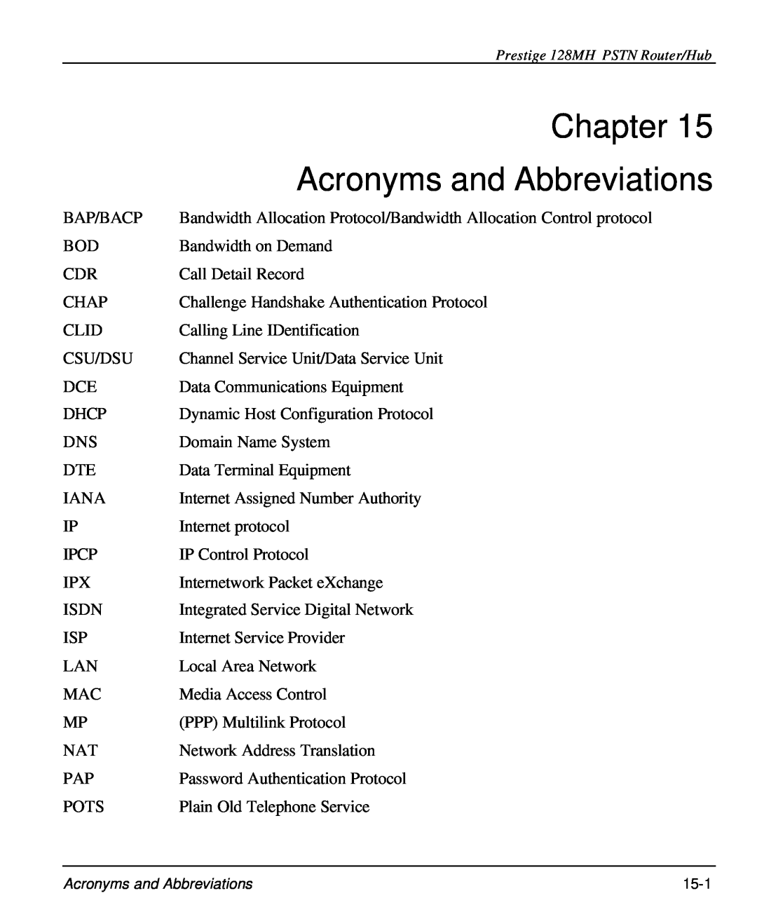 ZyXEL Communications 128MH user manual Chapter, Acronyms and Abbreviations 