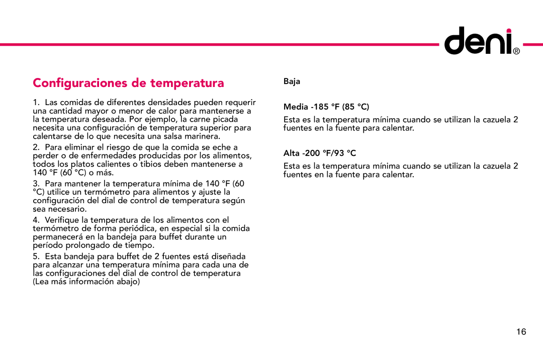 ZyXEL Communications 15205 manual Configuraciones de temperatura 