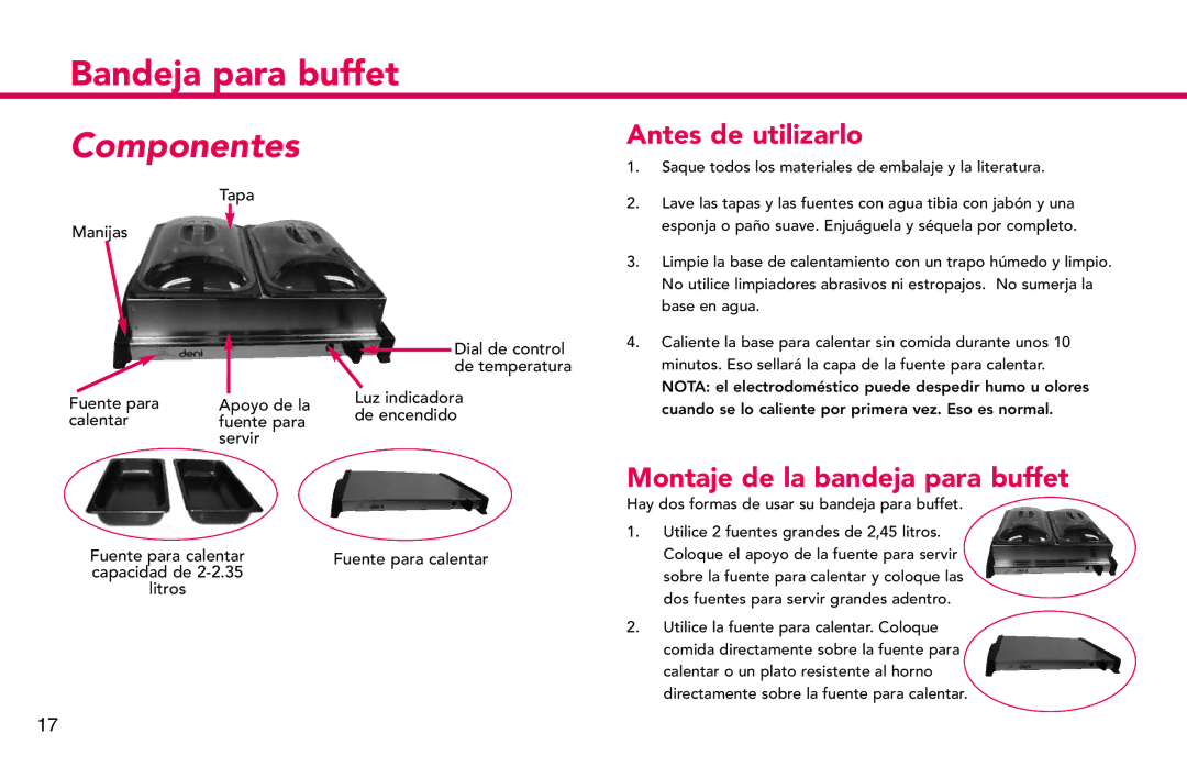 ZyXEL Communications 15205 manual Antes de utilizarlo, Montaje de la bandeja para buffet 