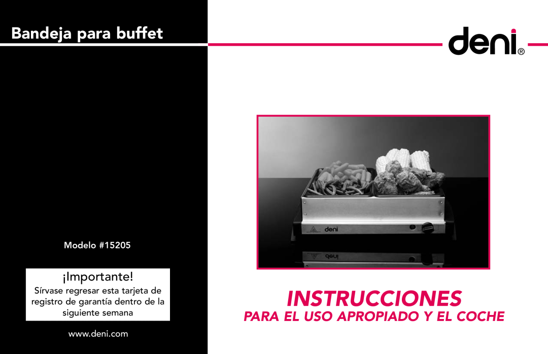 ZyXEL Communications 15205 manual Instrucciones, Bandeja para buffet, ¡Importante, Para El Uso Apropiado Y El Coche 