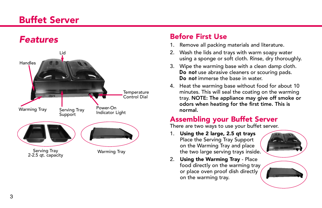ZyXEL Communications 15205 manual Features, Before First Use, Assembling your Buffet Server 