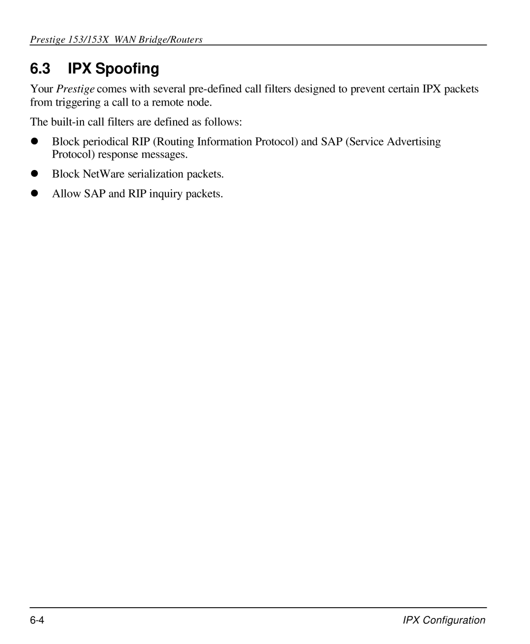 ZyXEL Communications 153X user manual IPX Spoofing 