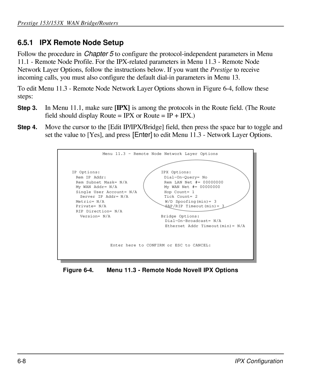 ZyXEL Communications 153X user manual IPX Remote Node Setup, Menu 11.3 Remote Node Novell IPX Options 