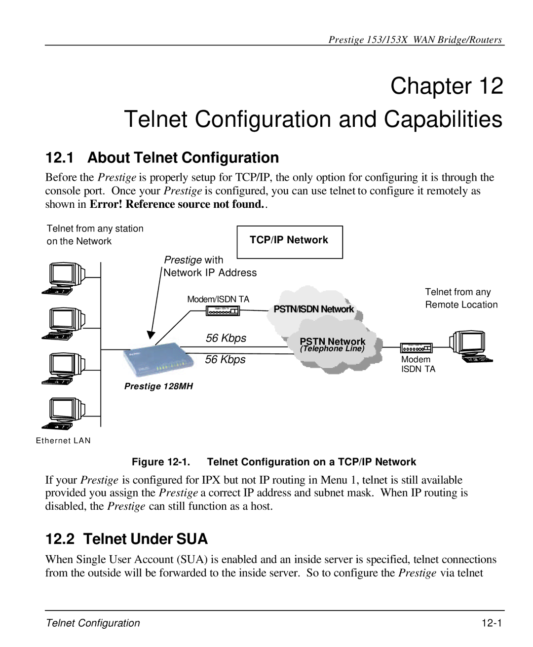 ZyXEL Communications 153X user manual Telnet Configuration and Capabilities, About Telnet Configuration, Telnet Under SUA 