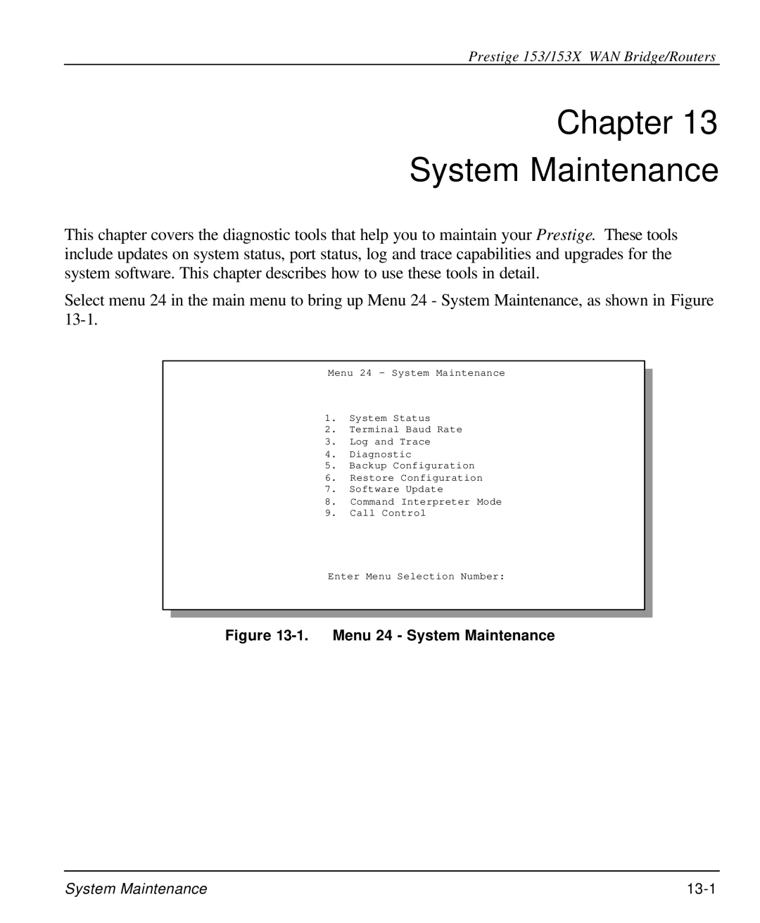 ZyXEL Communications 153X user manual Chapter System Maintenance, Menu 24 System Maintenance 