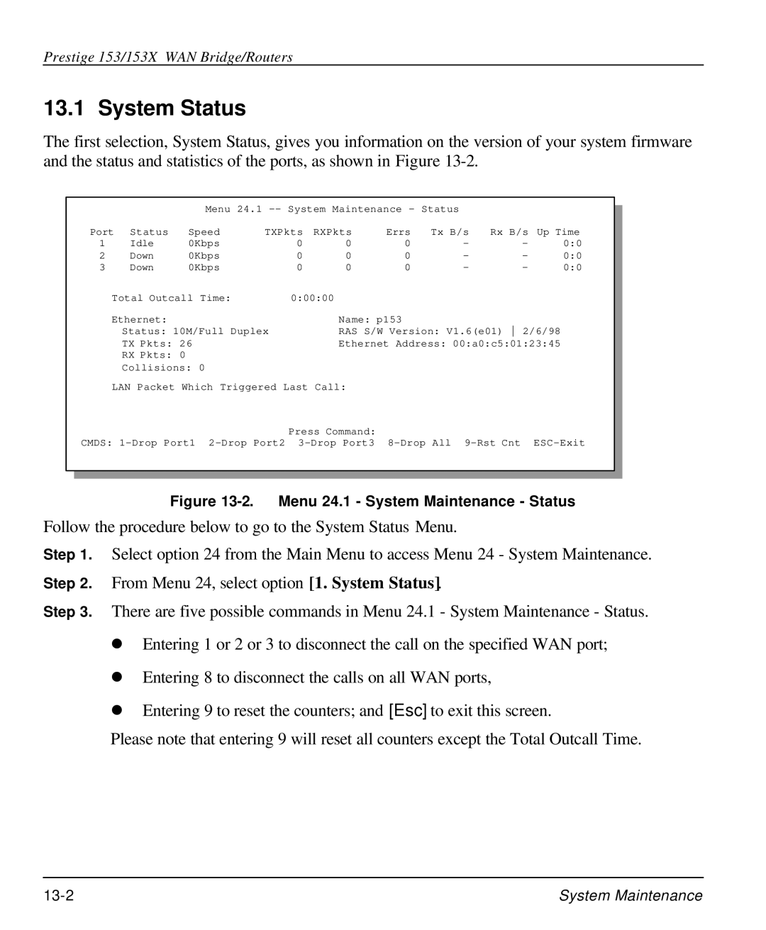 ZyXEL Communications 153X user manual System Status 