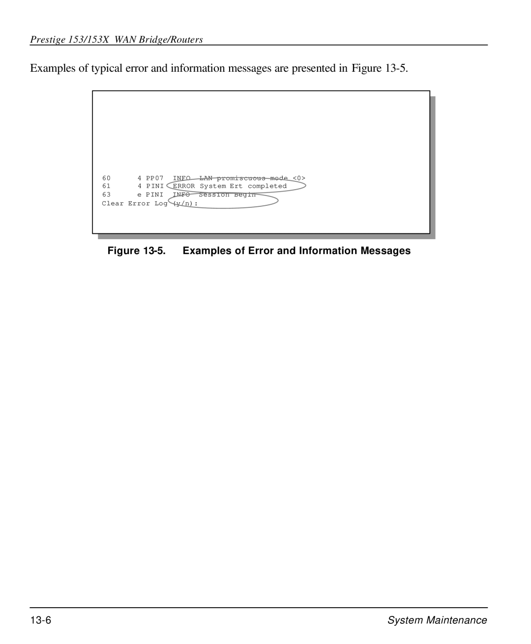 ZyXEL Communications 153X user manual Examples of Error and Information Messages 