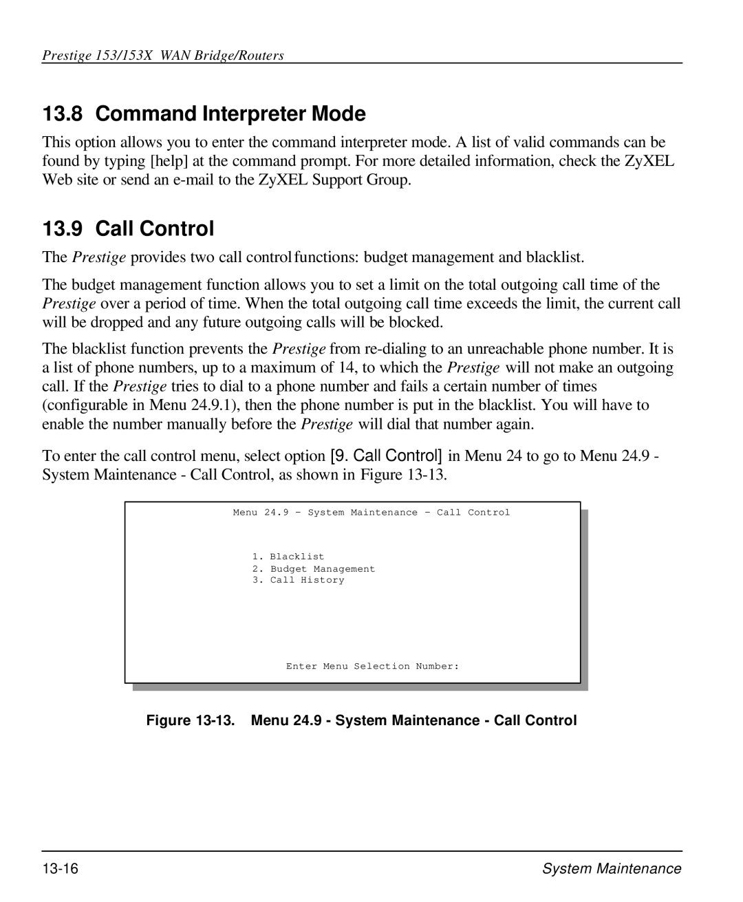 ZyXEL Communications 153X user manual Command Interpreter Mode, Call Control 