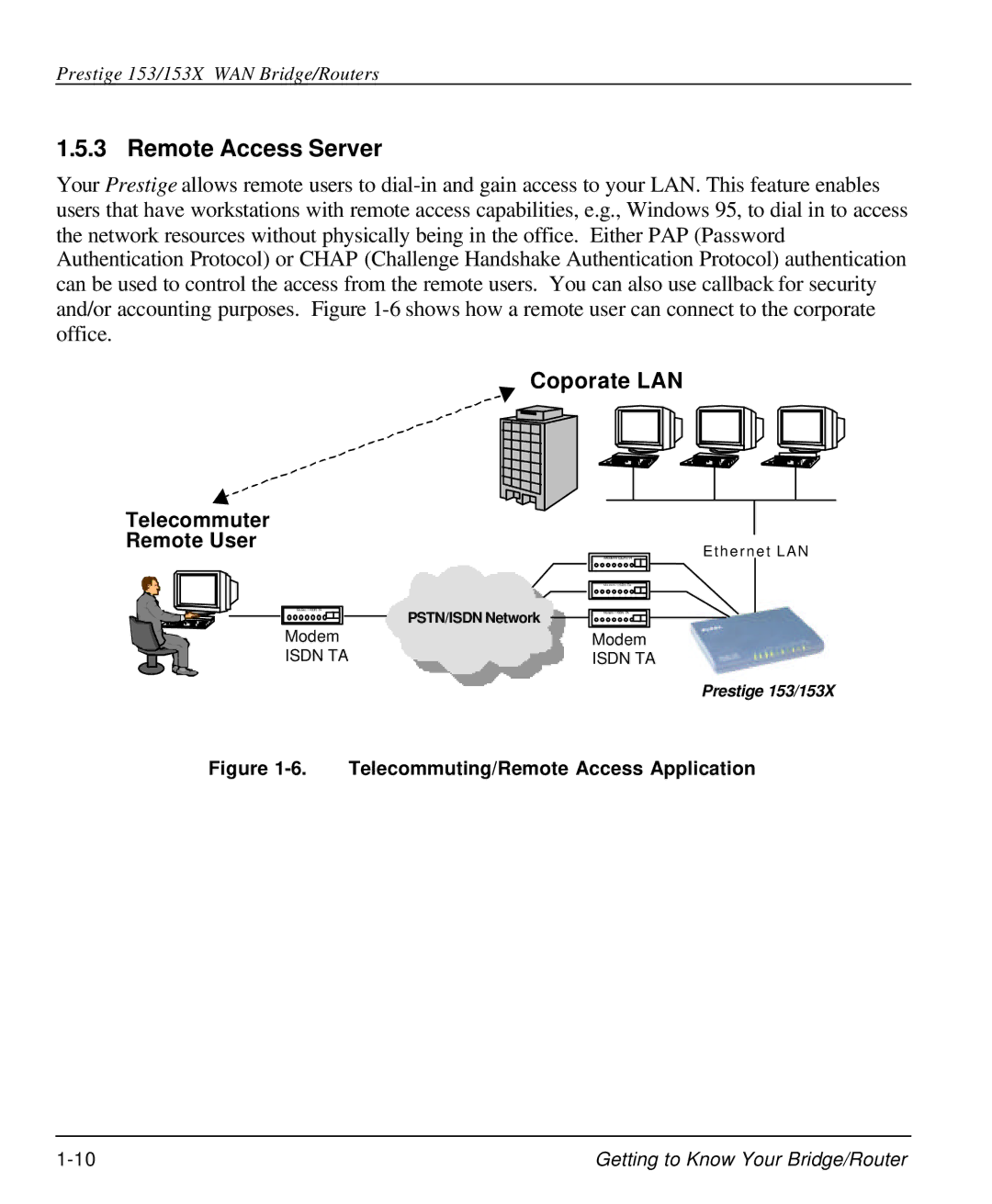 ZyXEL Communications 153X user manual Remote Access Server, Telecommuting/Remote Access Application 