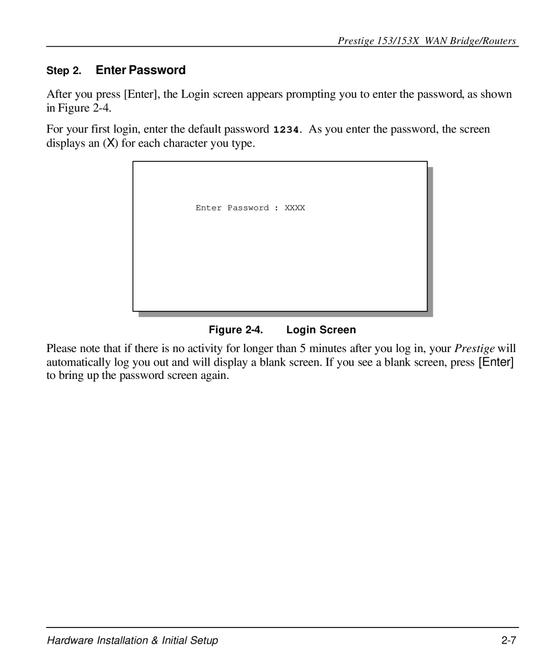 ZyXEL Communications 153X user manual Enter Password, Login Screen 