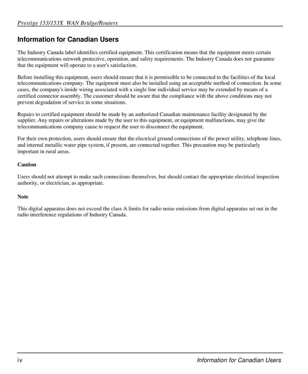 ZyXEL Communications 153X user manual Information for Canadian Users 