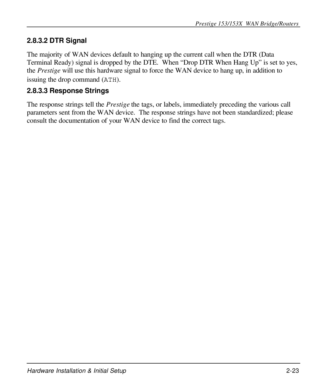 ZyXEL Communications 153X user manual DTR Signal, Response Strings 