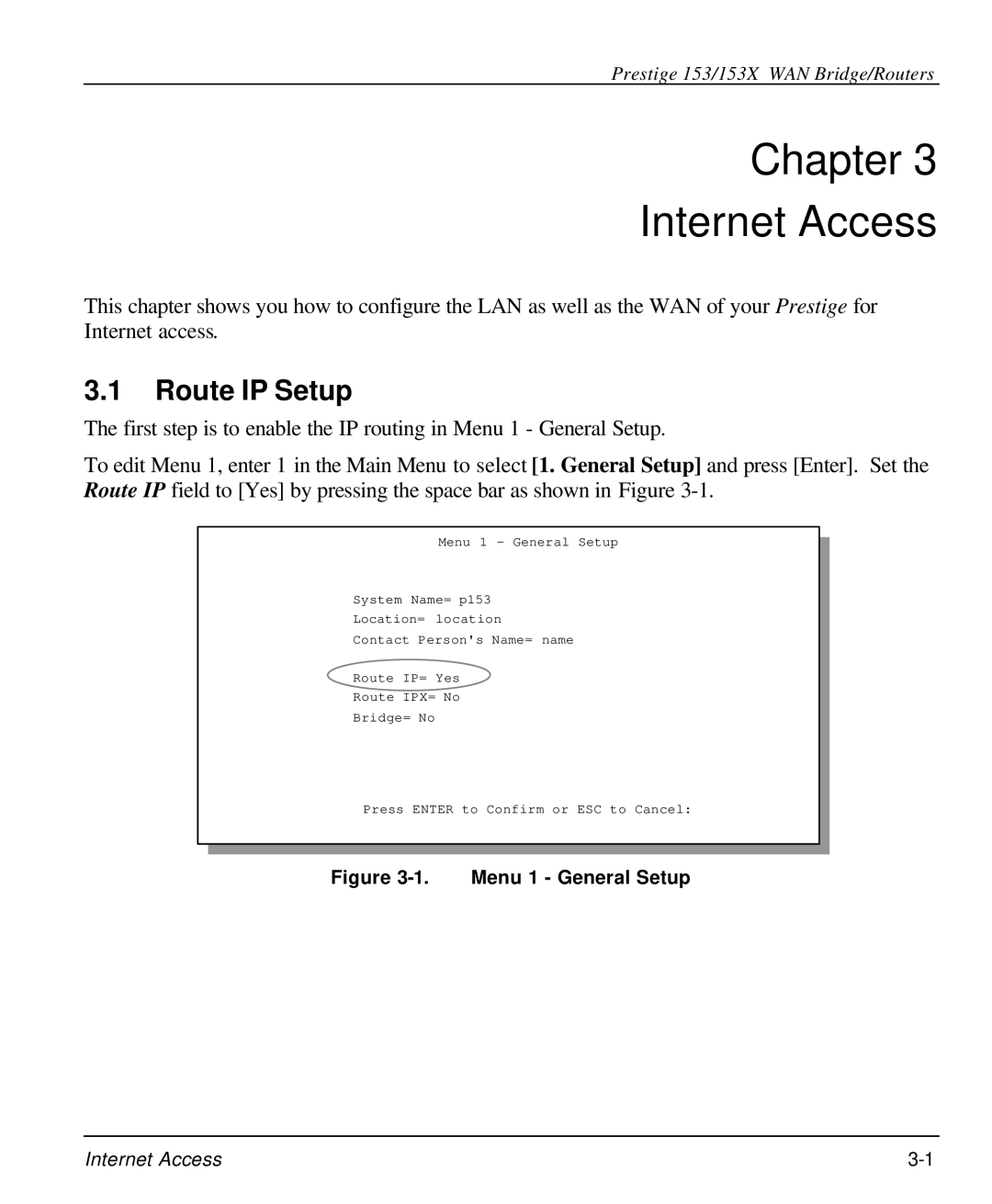 ZyXEL Communications 153X user manual Chapter Internet Access, Route IP Setup 