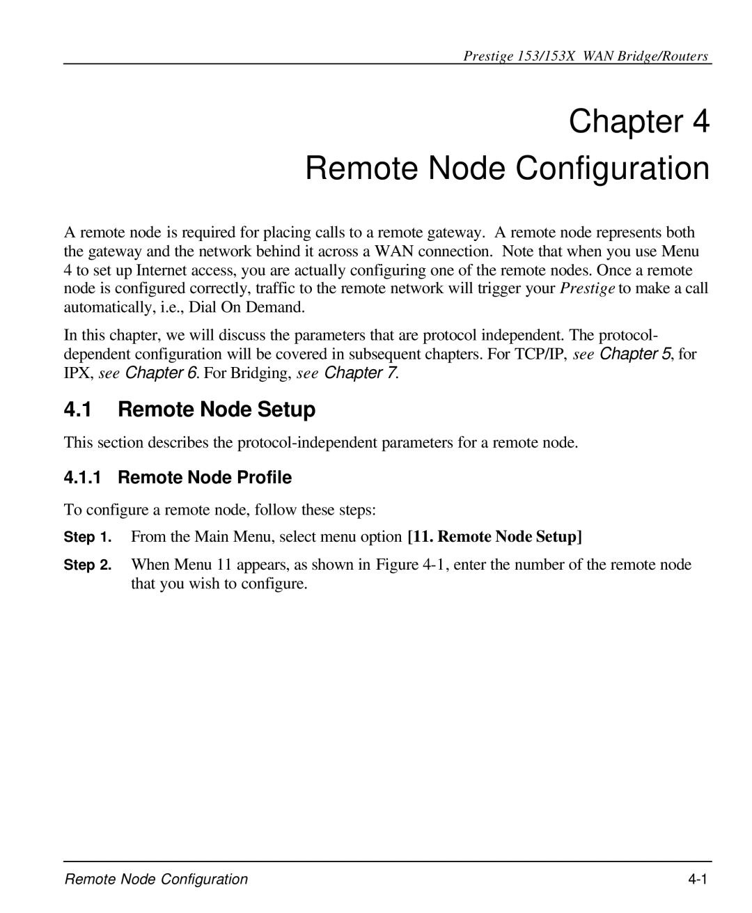 ZyXEL Communications 153X user manual Chapter Remote Node Configuration, Remote Node Setup, Remote Node Profile 