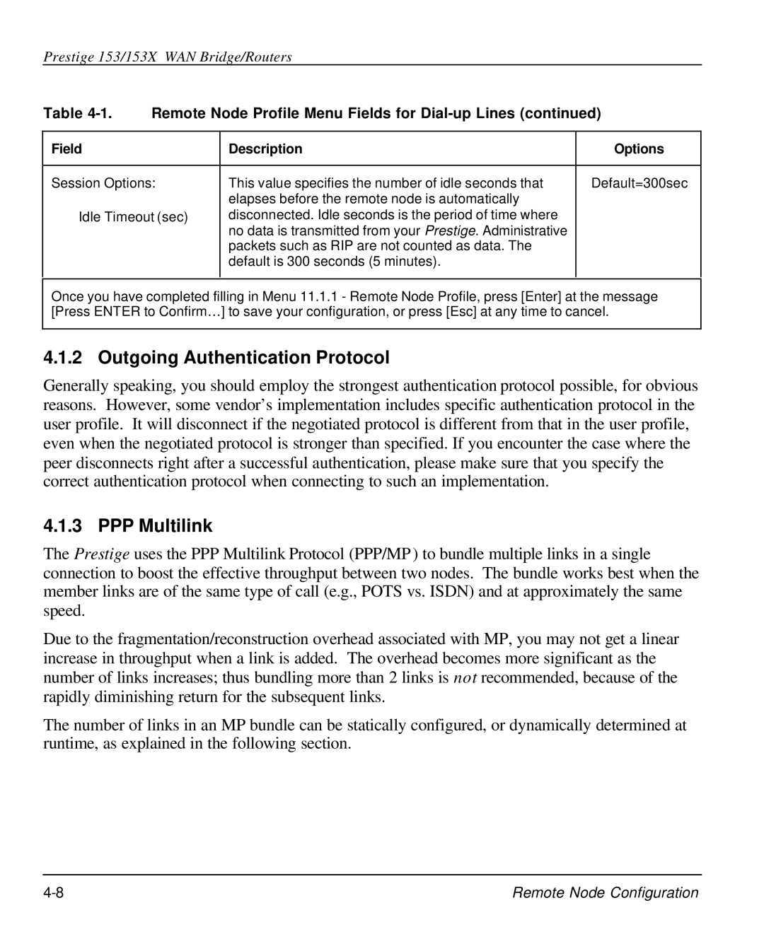 ZyXEL Communications 153X user manual Outgoing Authentication Protocol, PPP Multilink 