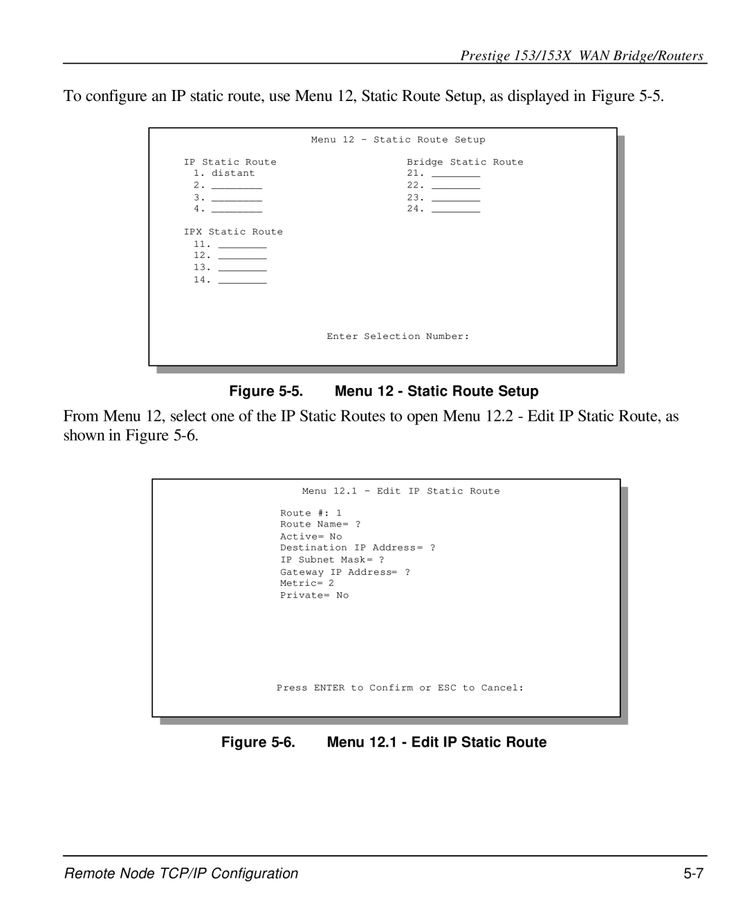 ZyXEL Communications 153X user manual Menu 12 Static Route Setup 