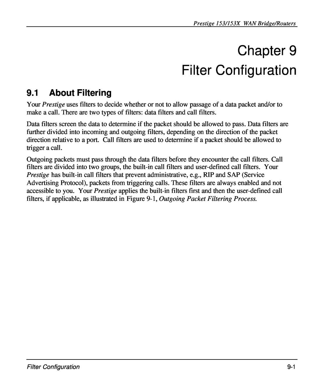 ZyXEL Communications 153X user manual Chapter Filter Configuration, About Filtering 