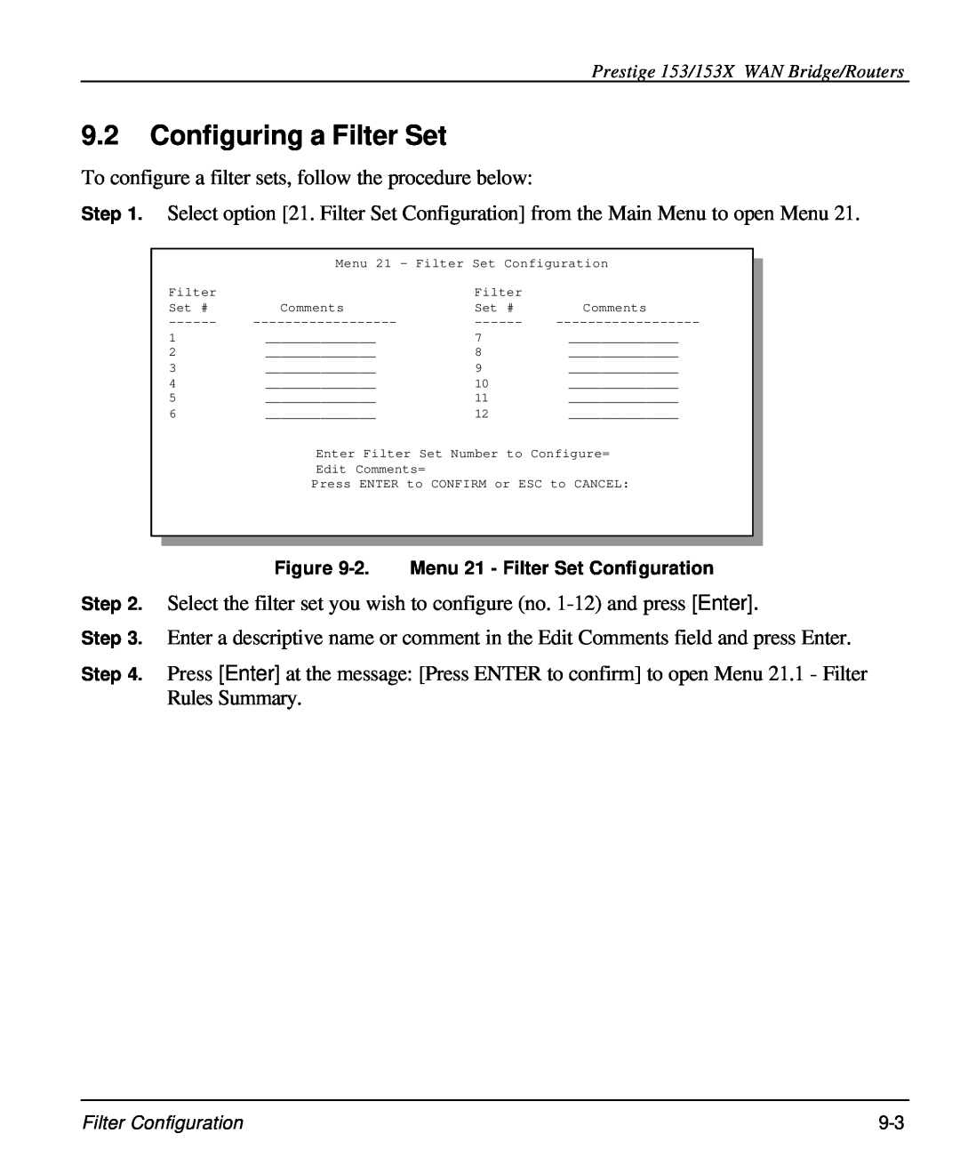 ZyXEL Communications 153X user manual Configuring a Filter Set 