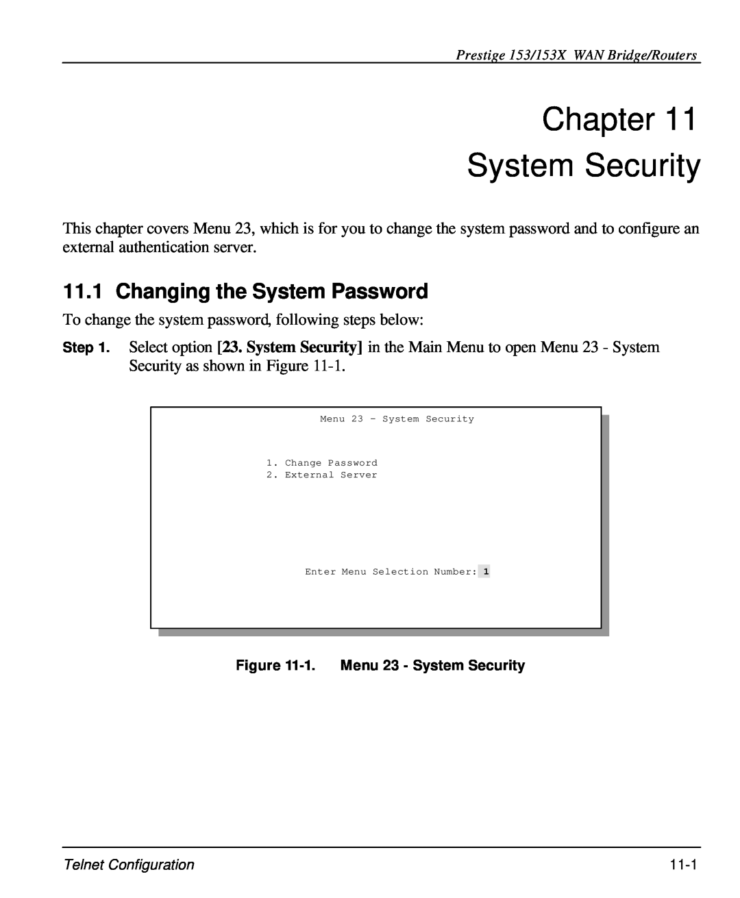 ZyXEL Communications 153X user manual Chapter System Security, Changing the System Password 