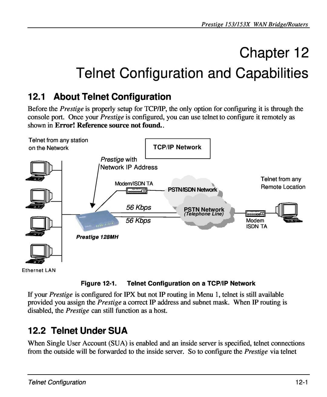ZyXEL Communications 153X user manual Telnet Configuration and Capabilities, About Telnet Configuration, Telnet Under SUA 