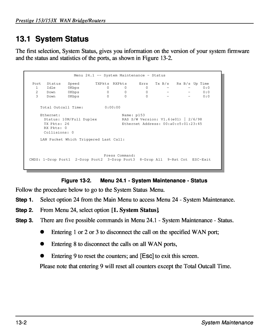 ZyXEL Communications 153X user manual System Status 