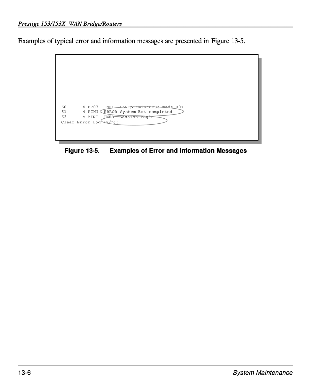 ZyXEL Communications user manual Prestige 153/153X WAN Bridge/Routers, 5. Examples of Error and Information Messages 