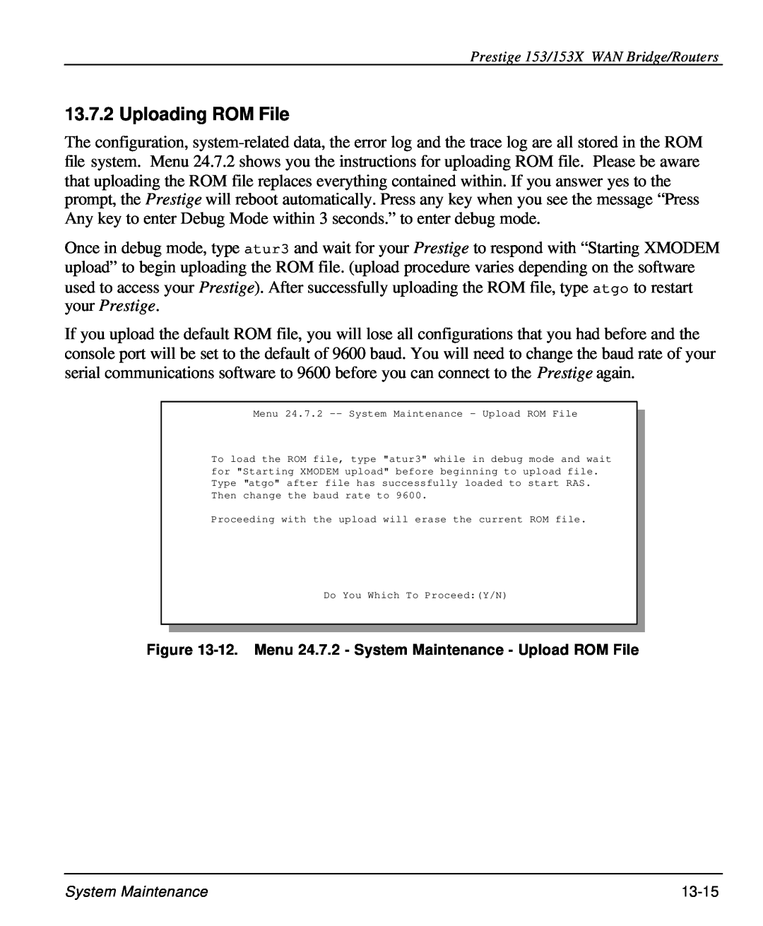 ZyXEL Communications 153X user manual Uploading ROM File, 12. Menu 24.7.2 - System Maintenance - Upload ROM File 
