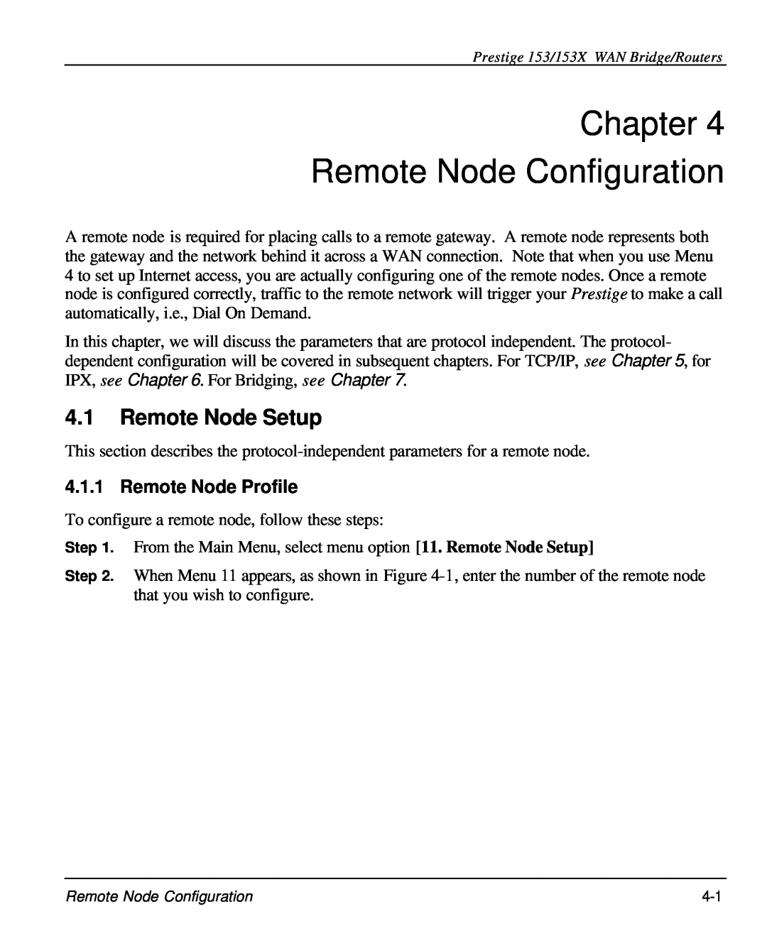 ZyXEL Communications 153X user manual Chapter Remote Node Configuration, Remote Node Setup, Remote Node Profile 