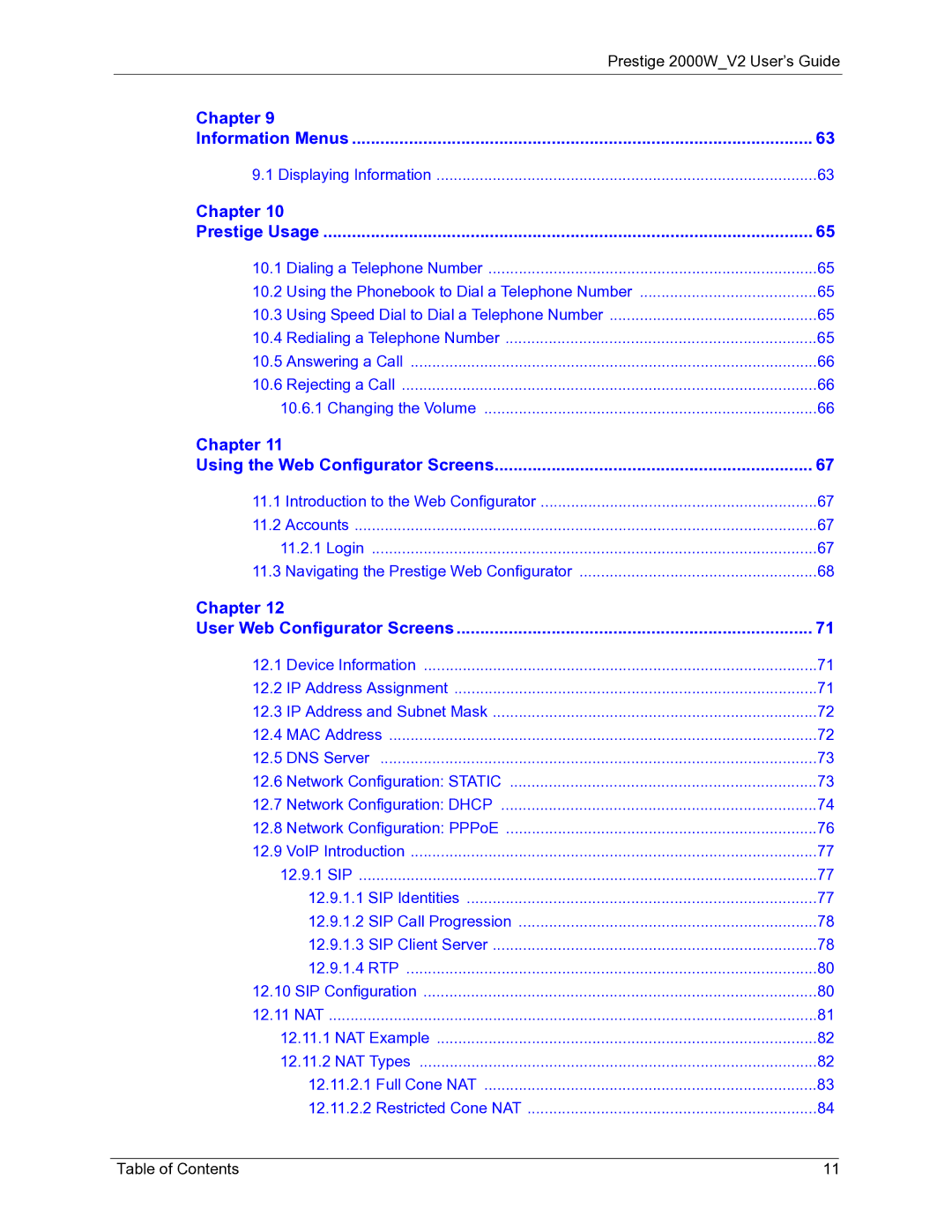 ZyXEL Communications 2000W manual Chapter Information Menus 