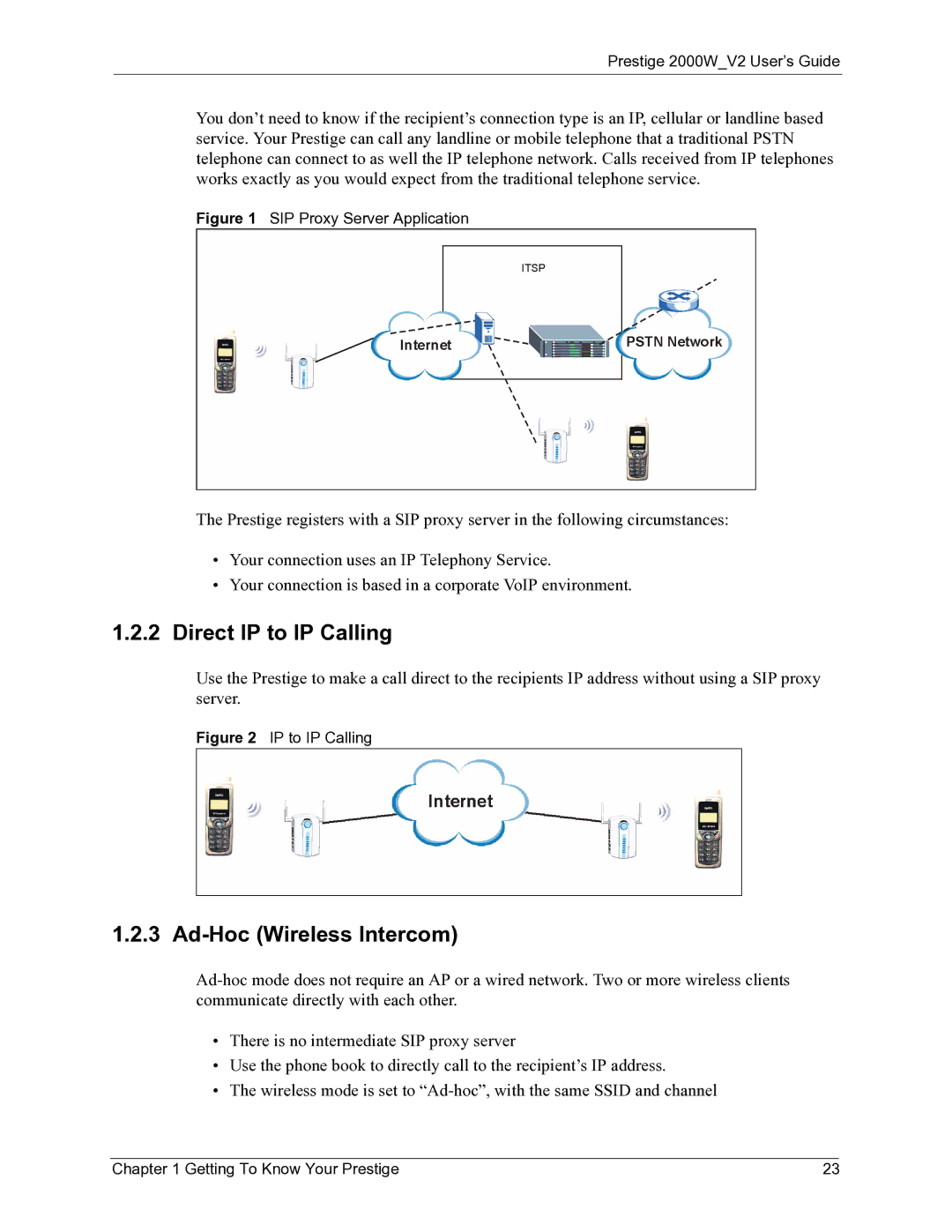 ZyXEL Communications 2000W manual Direct IP to IP Calling, Ad-Hoc Wireless Intercom 