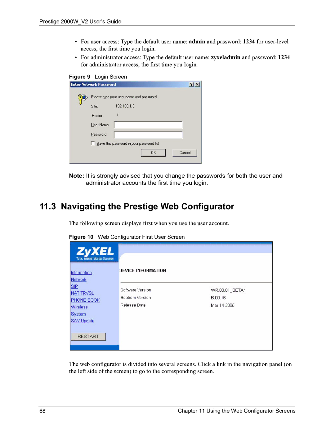 ZyXEL Communications 2000W manual Navigating the Prestige Web Configurator, Login Screen 