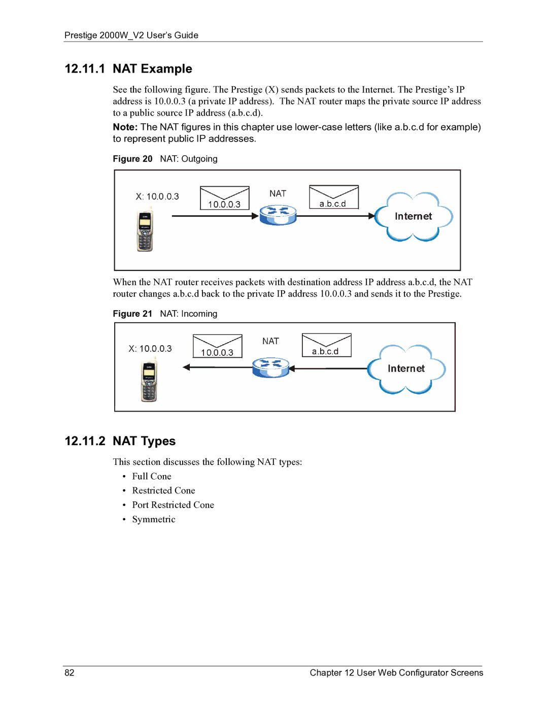 ZyXEL Communications 2000W manual NAT Example, NAT Types 