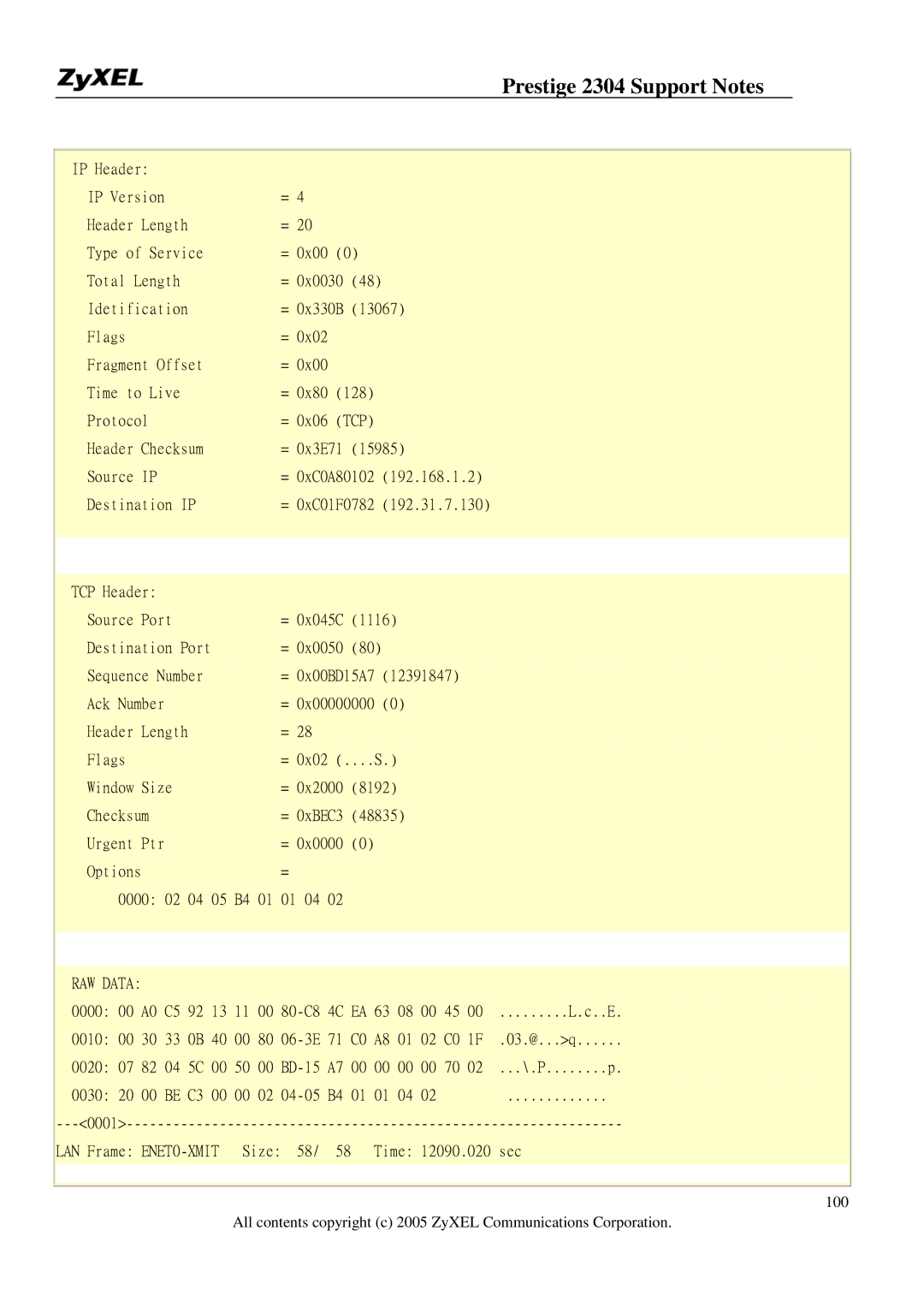 ZyXEL Communications 2304R-P1 manual RAW Data 