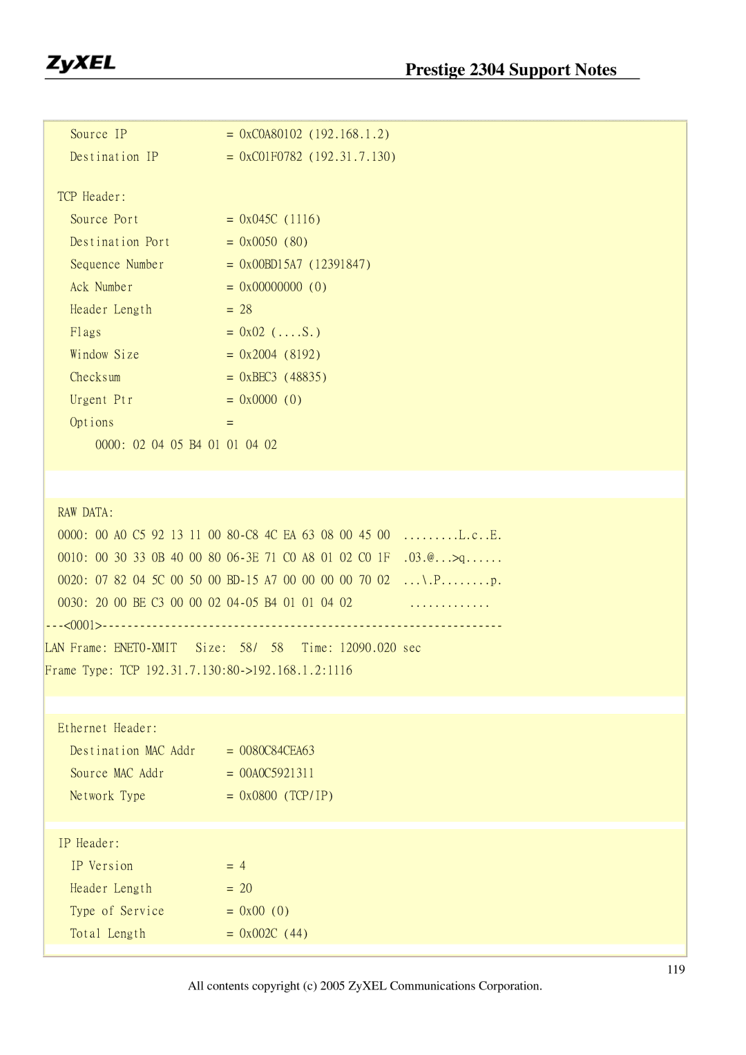 ZyXEL Communications 2304R-P1 manual 0000 A0 C5 