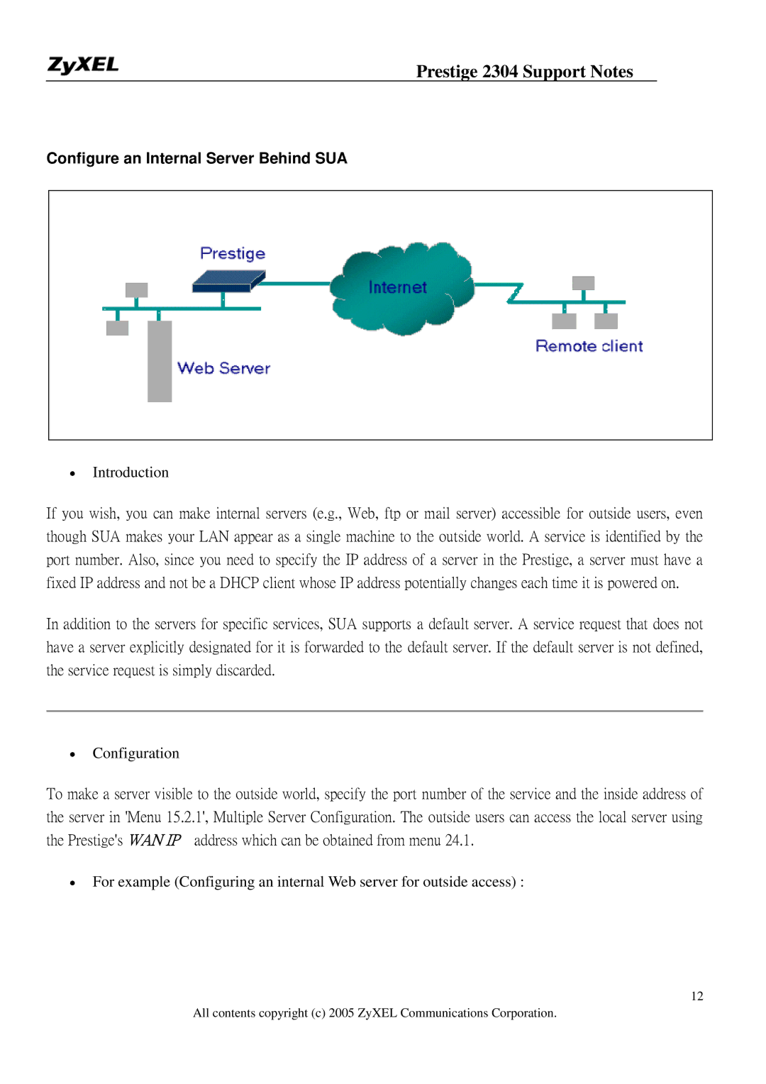 ZyXEL Communications 2304R-P1 manual Configure an Internal Server Behind SUA, Introduction 